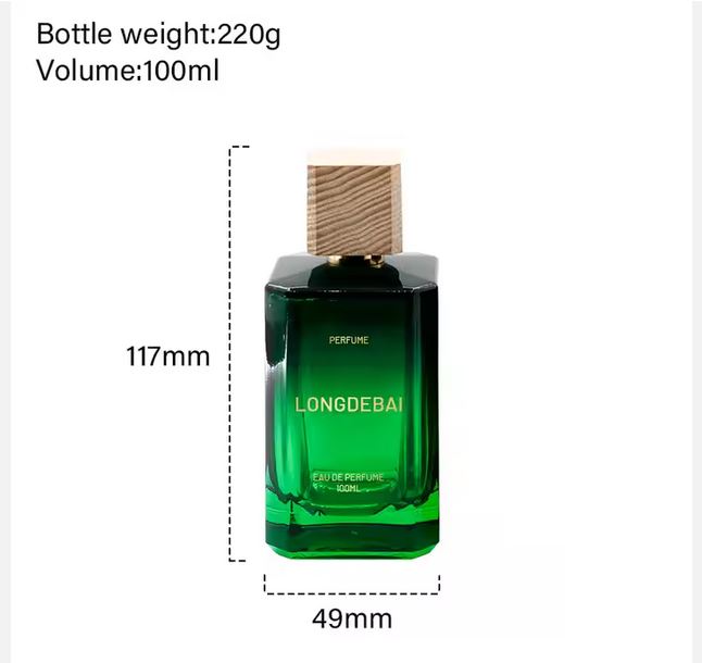 Wholesale square green perfume glass bottle Crimp Spray bottle empty perfume bottle 50ml 100ml with wood cap